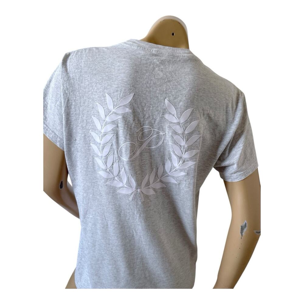 PINK Gray Cotton Crewneck T-Shirt White Logo Back Graphic Size XS - Picture 6 of 8